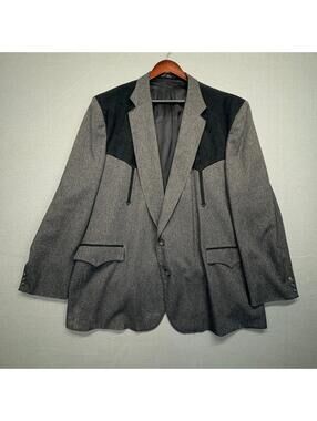 Vintage Circle S Western Style Blazer Jacket Gray and Black Size 54L